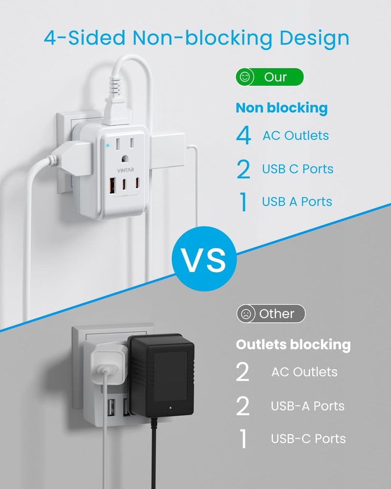 VINTAR 2 Pack European Travel Plug Adapter, PD 35W Foldable Europe Power Adapter with 4 AC Outlets 3 USB Ports(2 USB C), Type C Adaptor for US to Most of Europe EU Italy Spain France Germany - Image 4